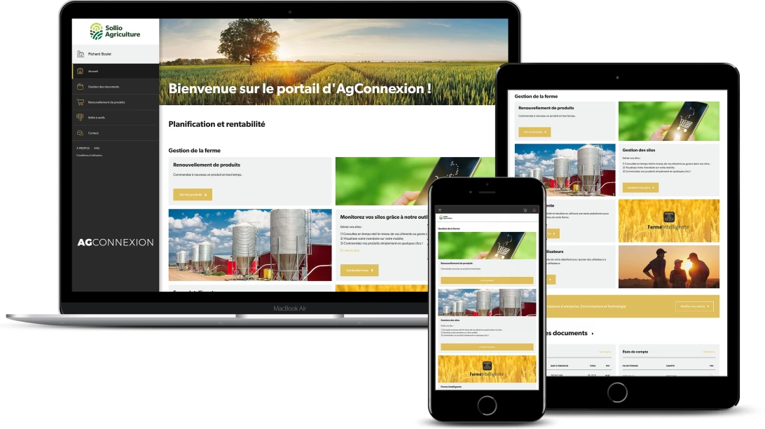 Saisie d'écran du portail de l'application AgConnexion.