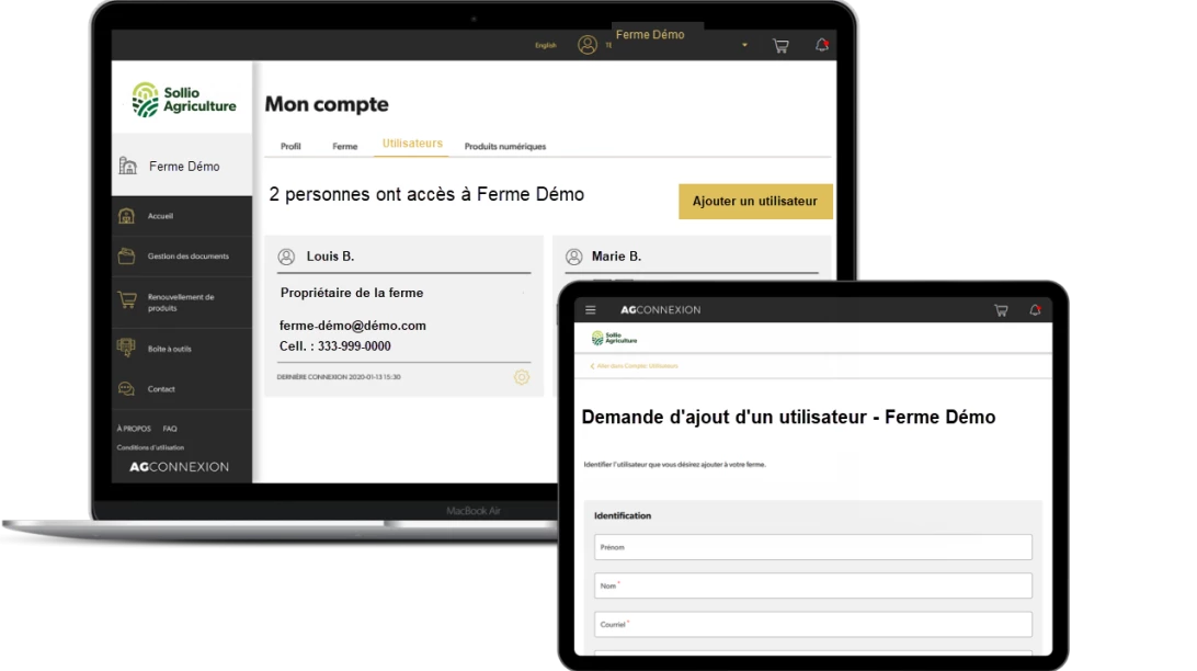Saisie d'écran du portail de l'application AgConnexion.