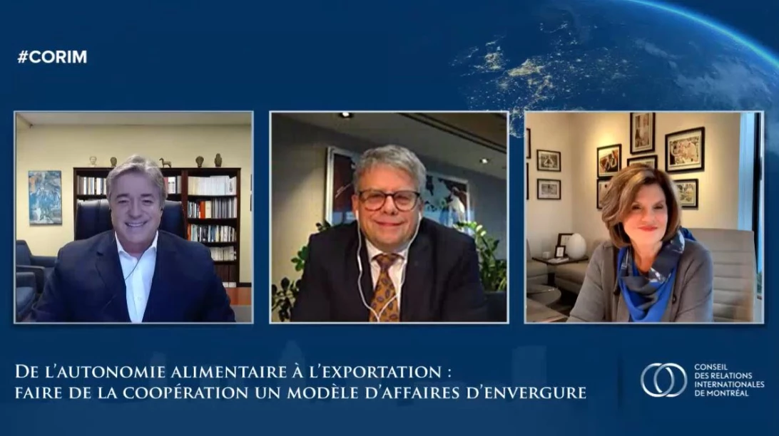 Pierre Lemonde, Liza Frulla et Gaétan Desroches en appel vidéo.