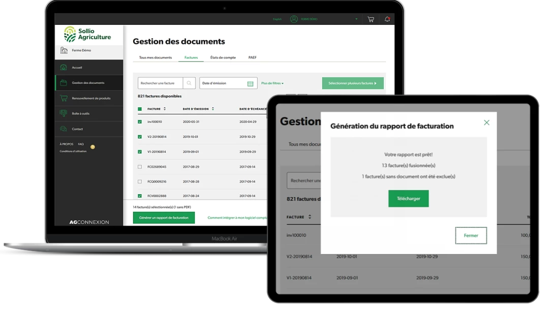 AgConnexion : Téléchargement de factures en lot.