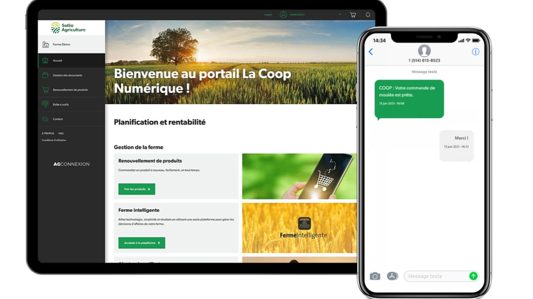 Saisie d'écran de l'AgConnexion de Sollio Agriculture.