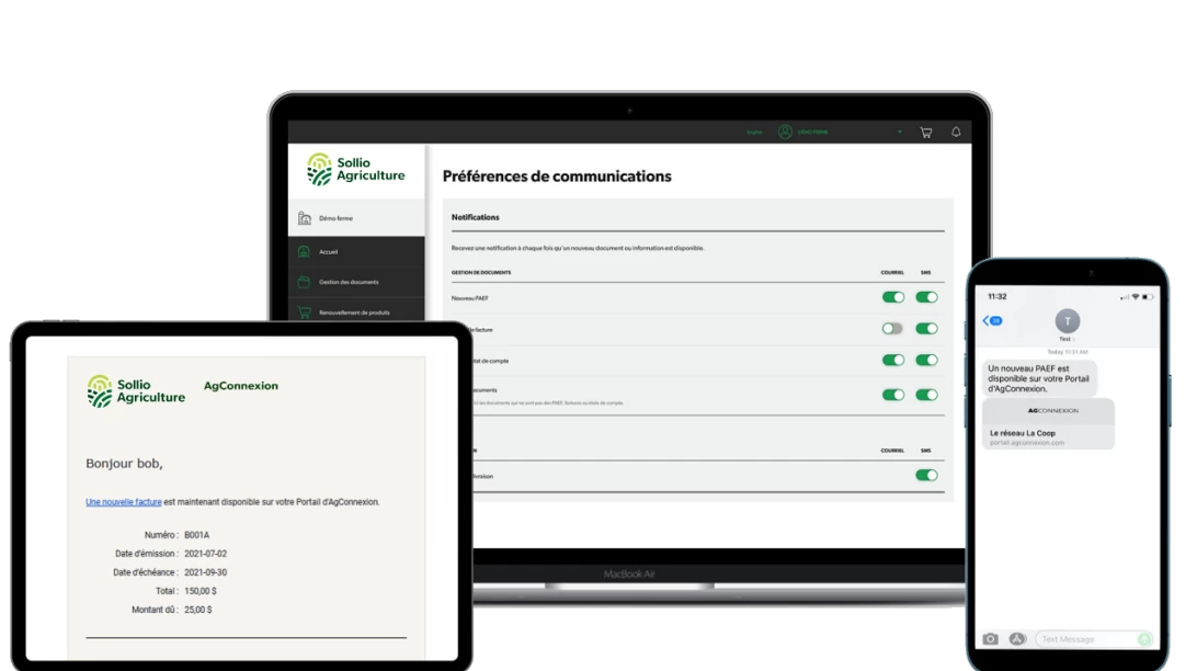 Saisie d'écran de l'AgConnexion, Préférences de communications.