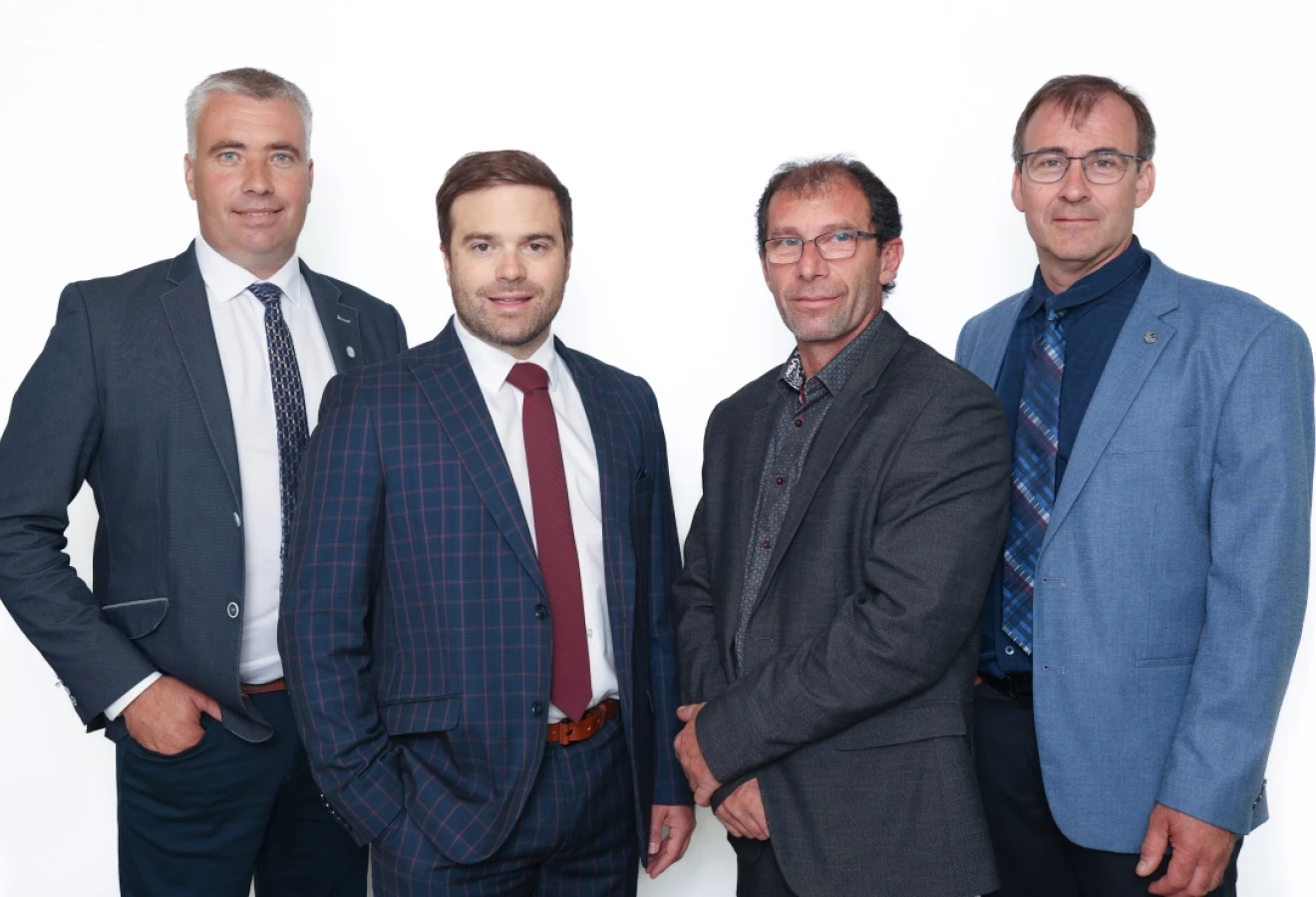 Jean-Nil Fournier, président du partenariat agricole Sollio & Unoria Agriculture coopérative, Olivier Pastor, chef de la direction d’Unoria Coopérative, Marco Dumais, directeur général de Sollio & Unoria Agriculture coopérative et Vallier Chouinard, président d’Unoria Coopérative.