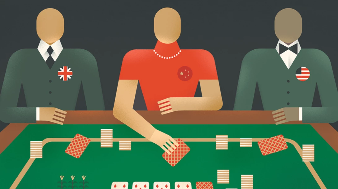 Illustration de Luc Melanson de trois personnes jouant aux cartes avec les ressources du Canada