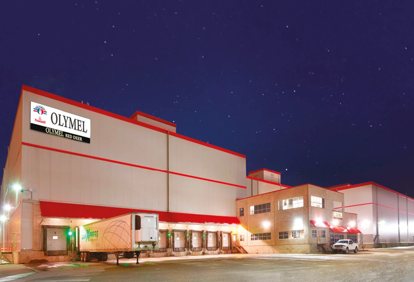 Extérieur de l'abattoir d'Olymel à Red Deer