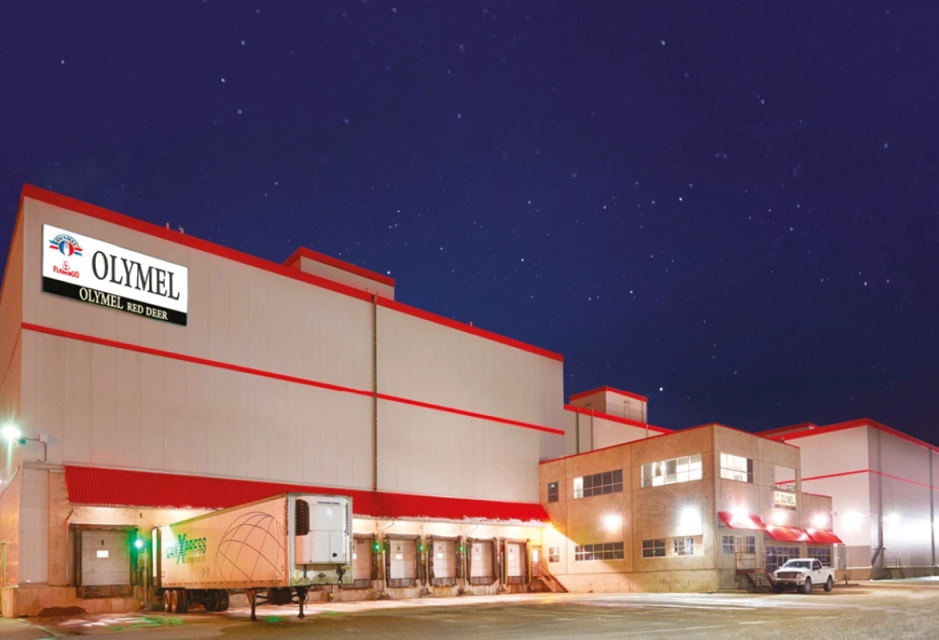 Extérieur de l'abattoir d'Olymel à Red Deer
