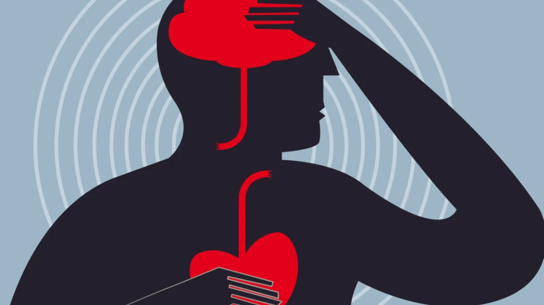 Illustration d'un homme touchant mon cerveau et son coeur