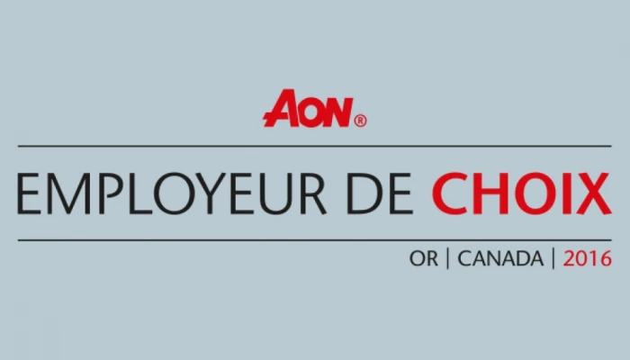 Visuel de l'Employeur de choix Aon Canada 2016 sur un fond gris.