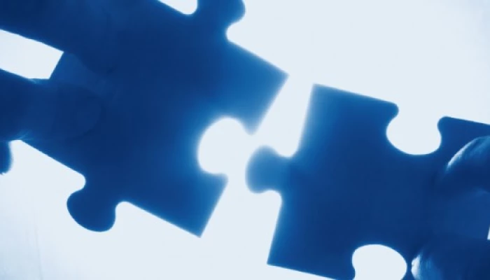 Pièces de puzzle en train de s'assembler.