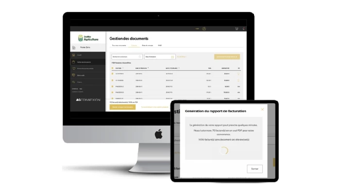 Saisie d'écran de l'option Gestion des documents dans l'application AgConnexion.
