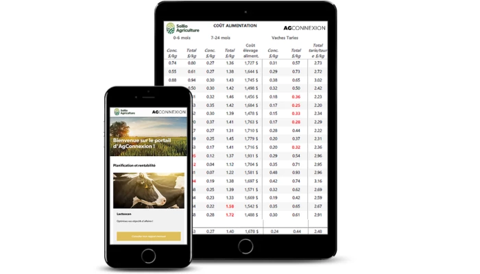 Interface Lactascan dans l'application AgConnexion.