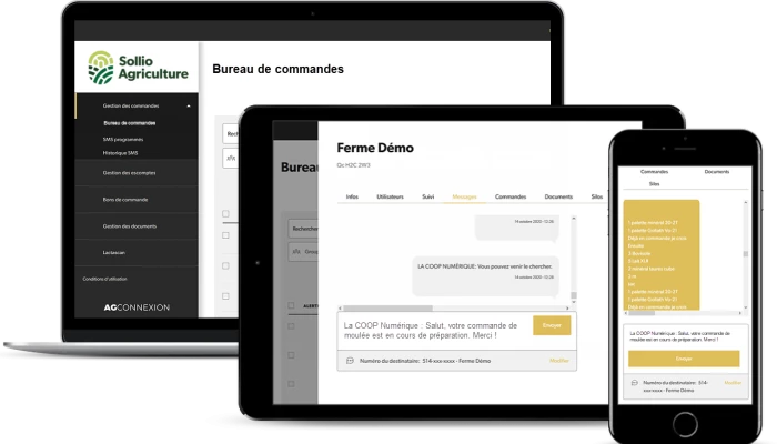 Saisie d'écran de l'outil Bureau de commandes dans l'application AgConnexion.