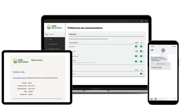 Saisie d'écran de l'AgConnexion, Préférences de communications.