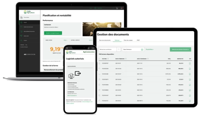 Saisie d'écran de l'AgConnexion, transfert de factures.