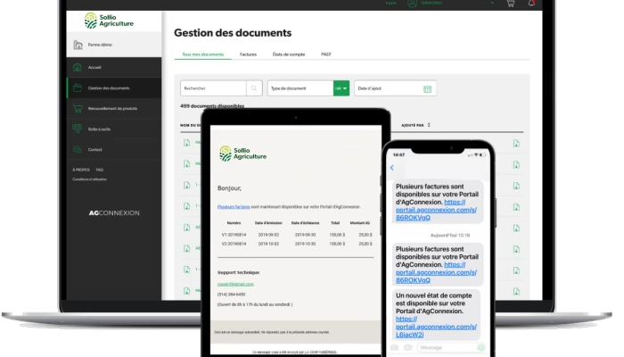 Saisie d'écran de l'AgConnexion, module Gestion des documents.