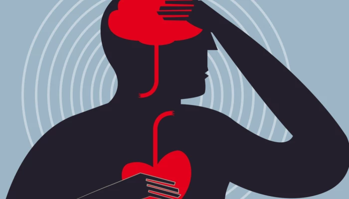 Illustration d'un homme touchant mon cerveau et son coeur