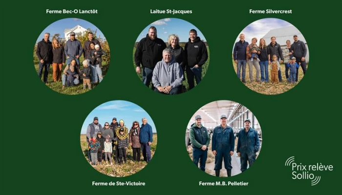 Bannière avec les 5 fermes finalistes du Prix relève Sollio