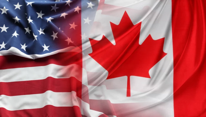 Drapeaux USA-Canada qui se superposent