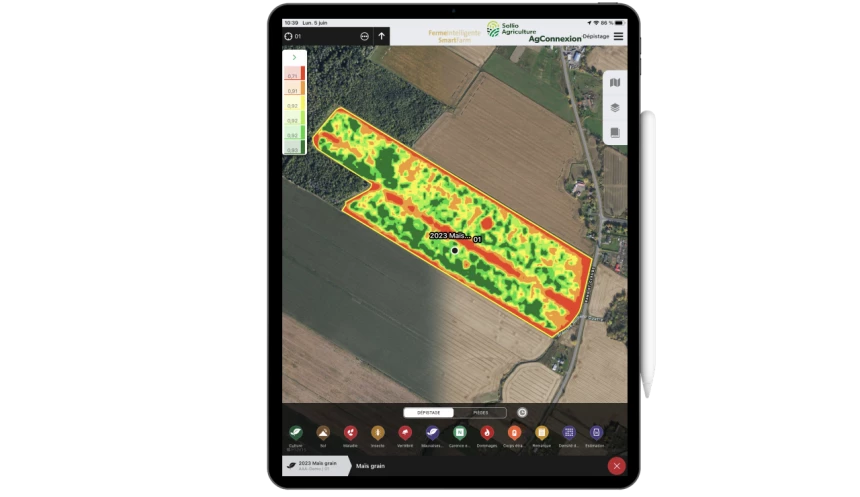 Interface de l'option Imagerie satellite dans l'application AgConnexion.