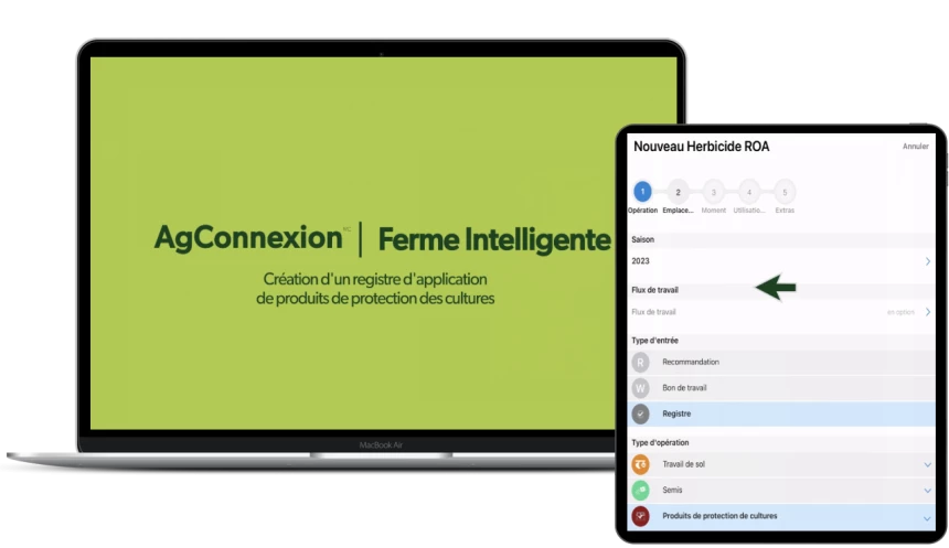 Onglet de création d'un registre d'application dans l'application AgConnexion.