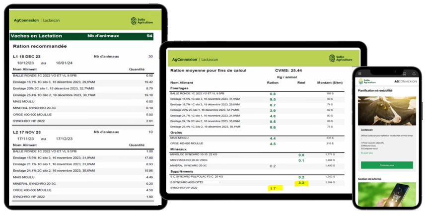 Rapport Lactascan dans AgConnexion Portail.