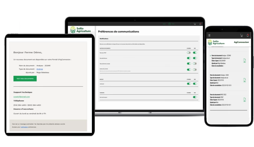 Onglet Préférences de communications dans l'application AgConnexion.