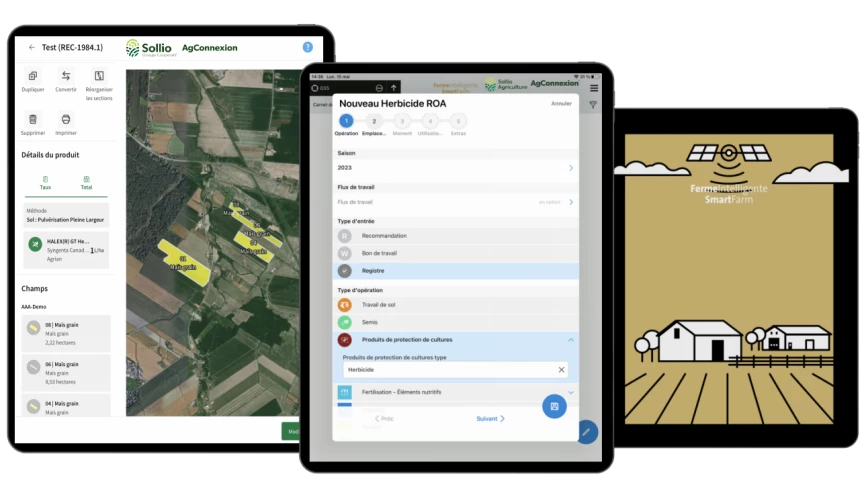 Onglet Ferme intelligente dans l'application AgConnexion.