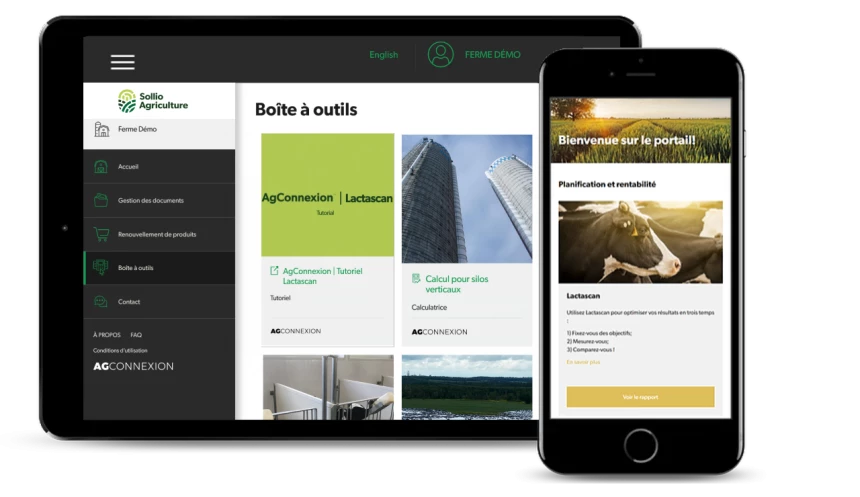 Interface de l'onglet Boite à outils dans l'application AgConnexion.