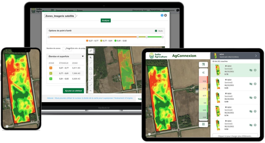 Captures AgConnexion pour les images satellites