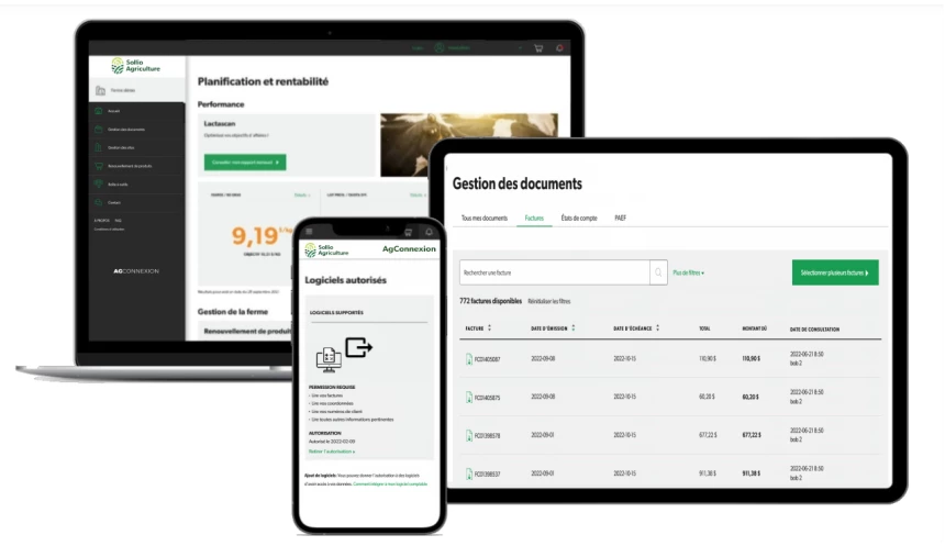 Saisie d'écran des différents modules de l'application AgConnexion.