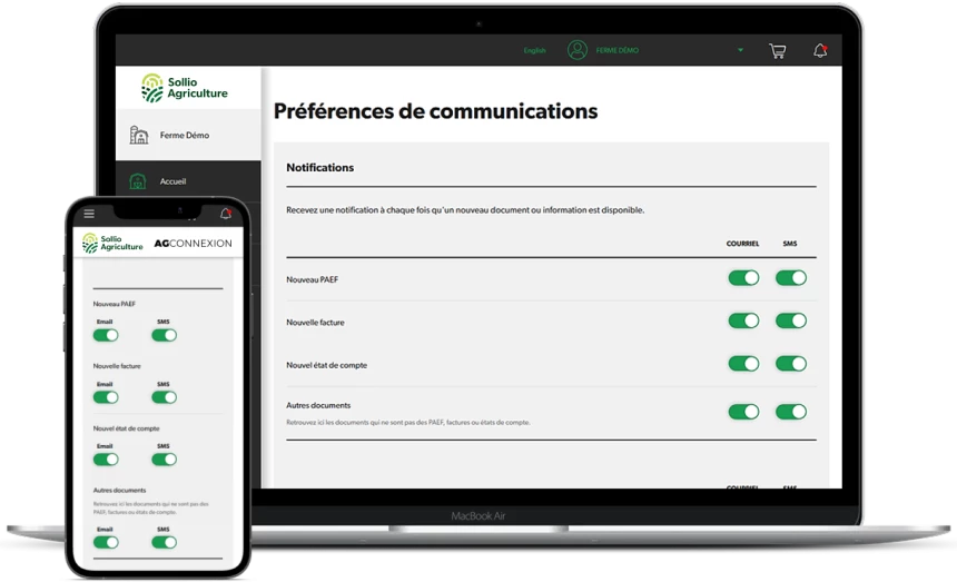 Capture AgConnexion | Portail montrant les préférences de communication