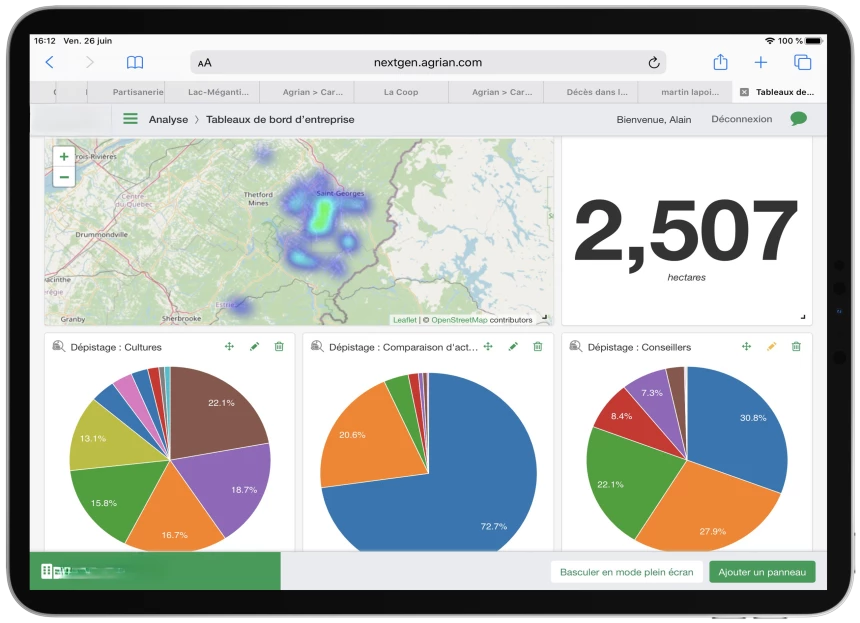 Capture AgConnexion | Ferme intelligente du tableau de bord